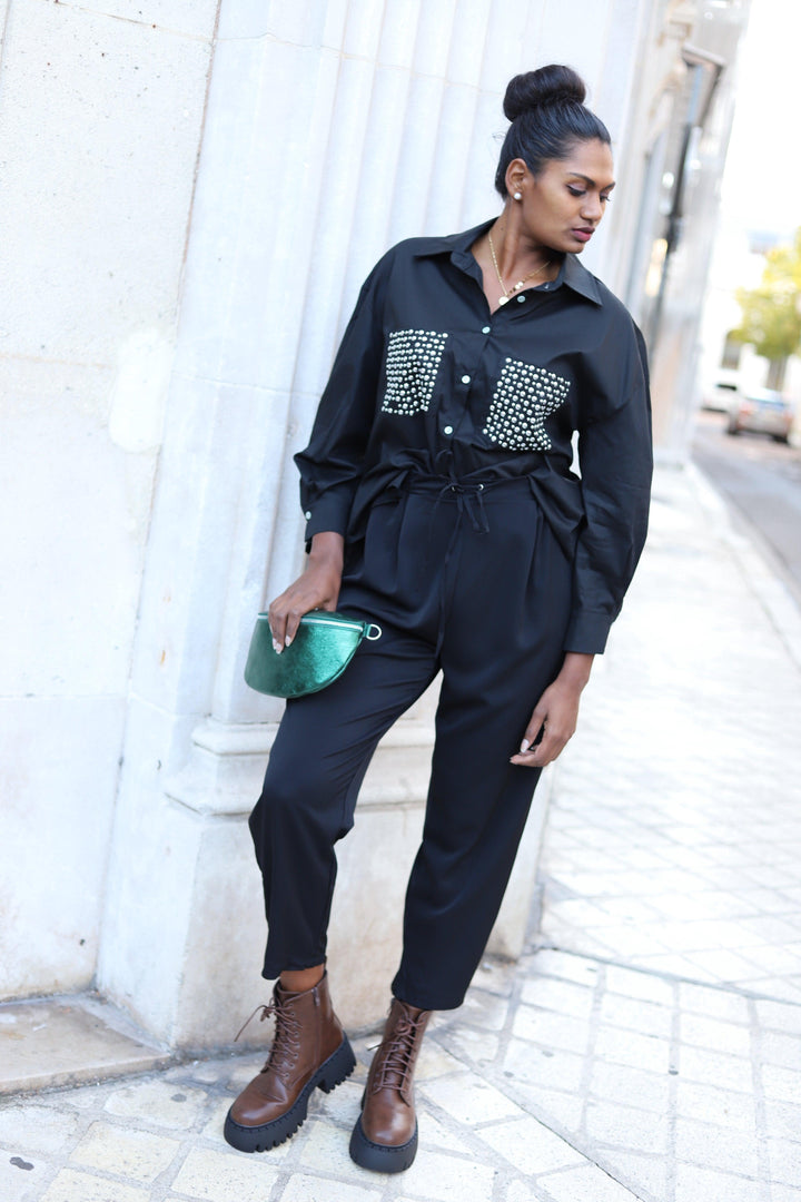 Pantalon Fluide Uni Noir - beautifulshop