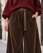 Pantalon palazzo Élise en velours – chocolat – Beautiful Shop