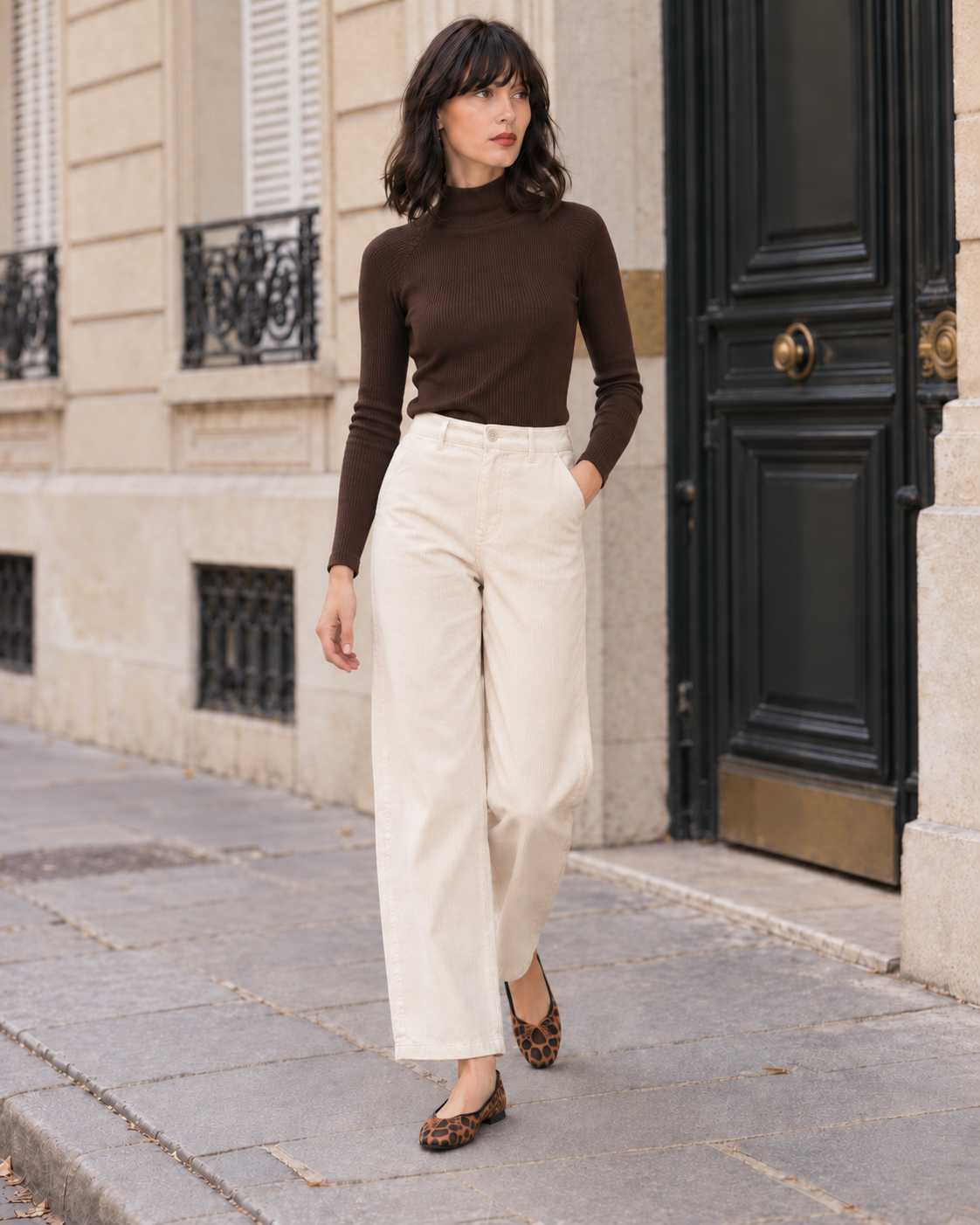 Pantalon Solène en velours côtelé – beige – Beautiful Shop
