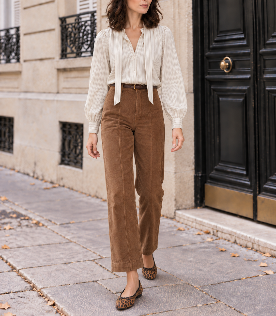 Pantalon Solène flare en velours – taupe – Beautiful Shop