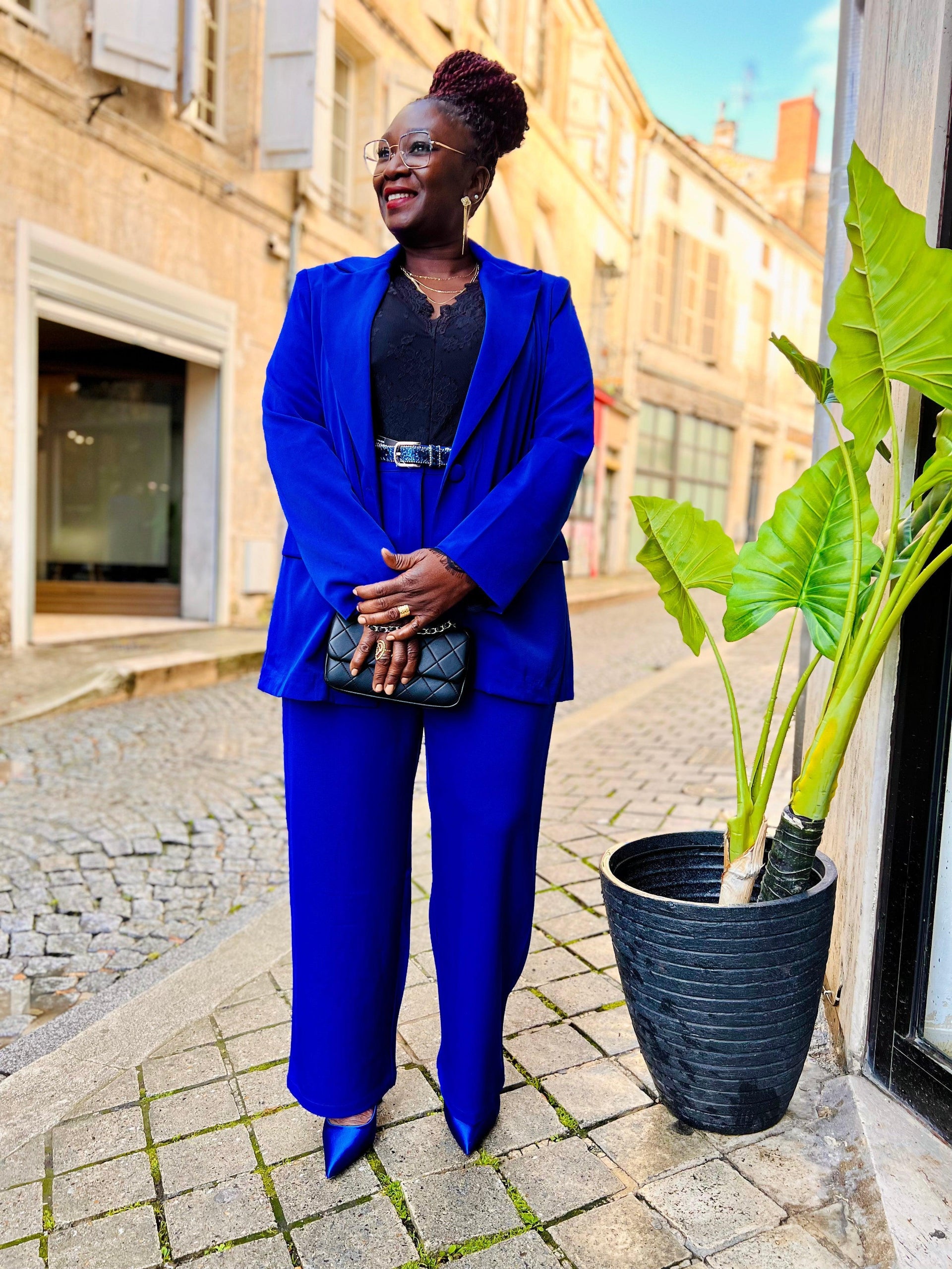 Femme Bleu Roi Pantalon Costume Femme Large Ensemble Femme