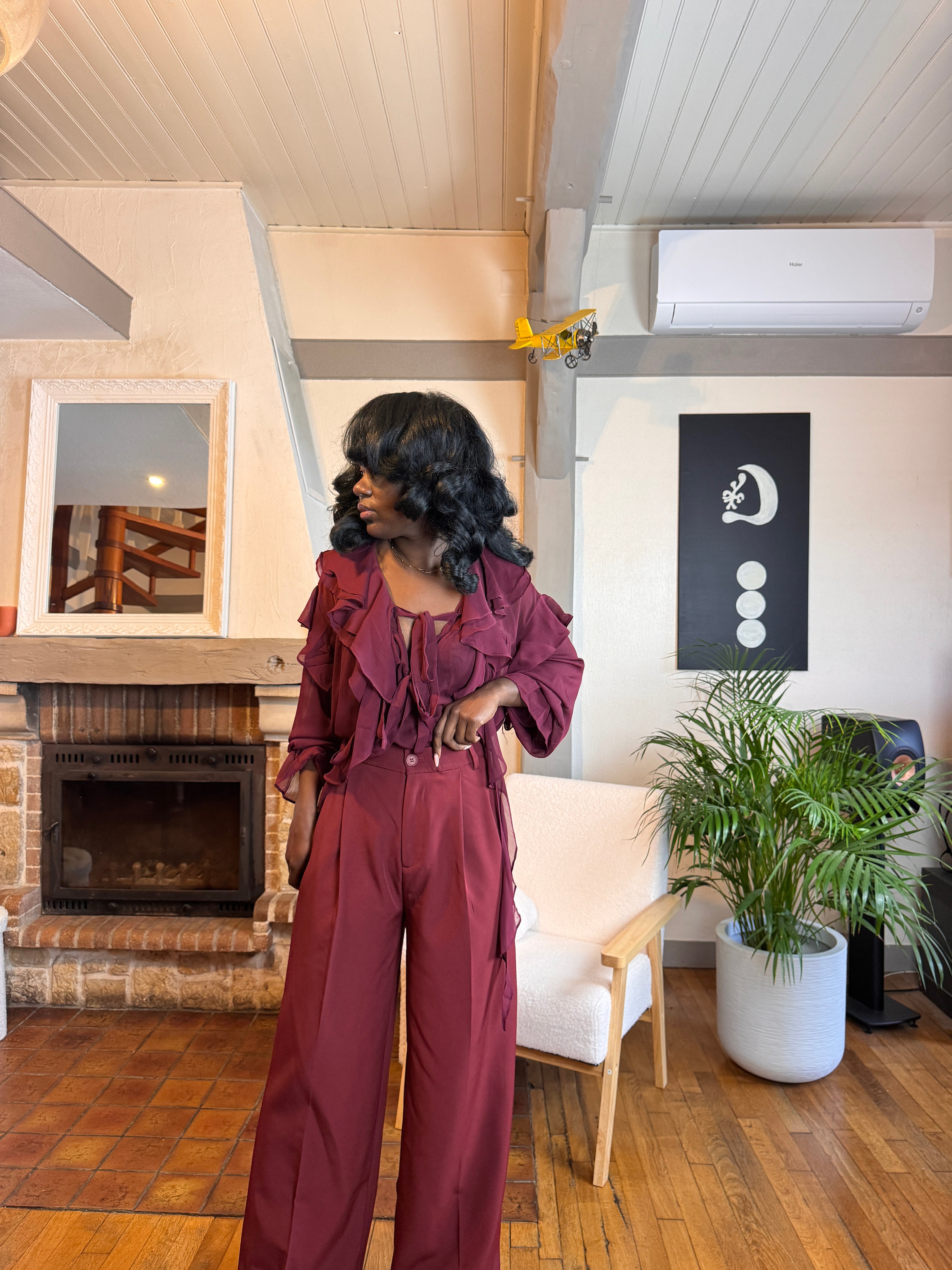 pantalon fluide femme, pantalon chocolat, pantalon large taille haute, pantalon palazzo élégant, pantalon automne hiver, pantalon chic confortable