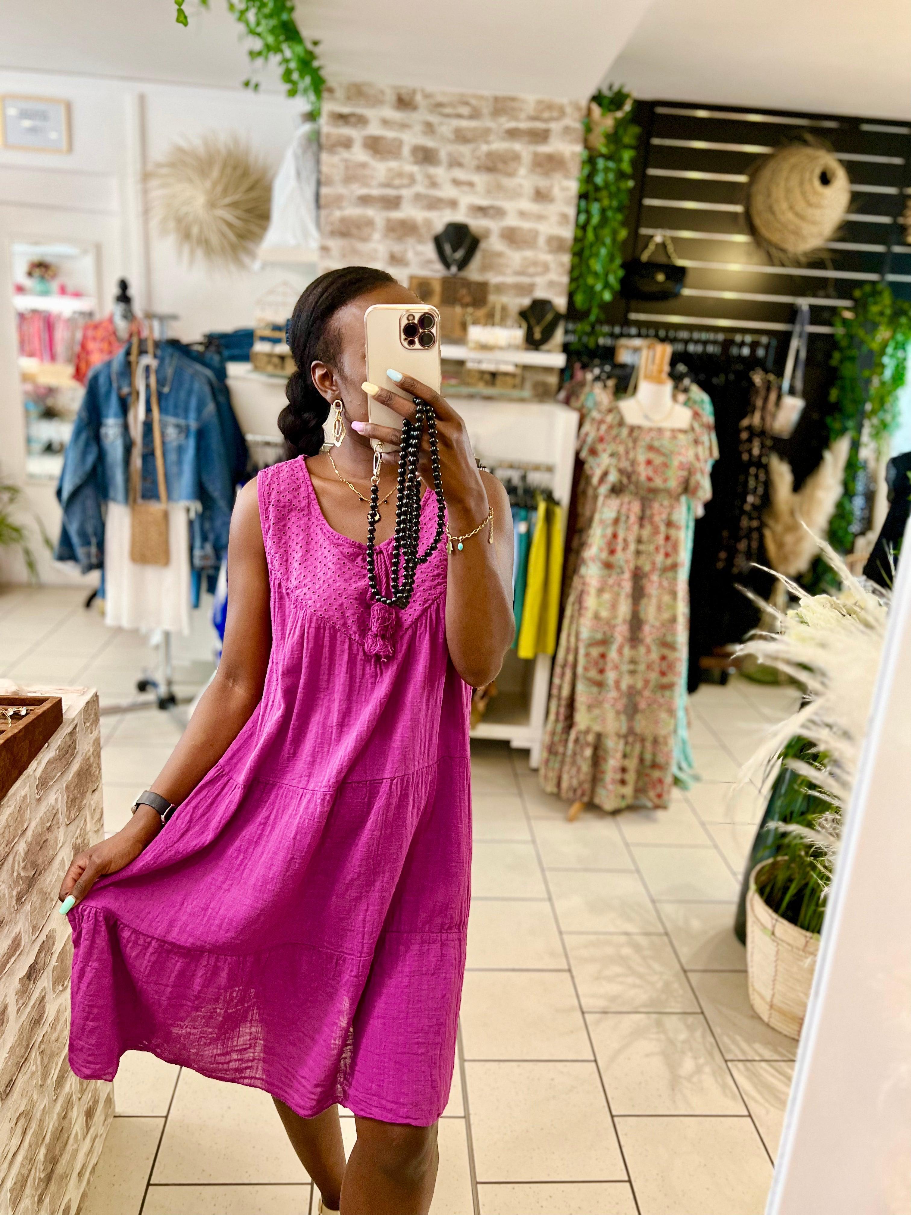 Petite Robe Ample en Coton mauve - beautifulshop