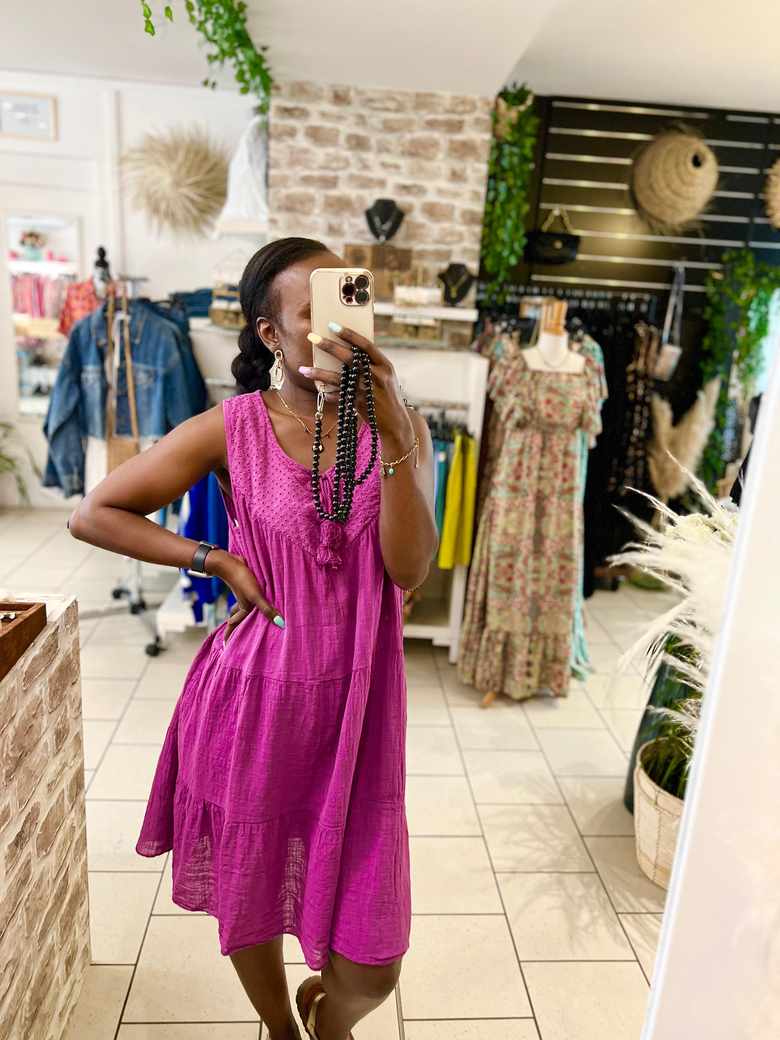 Petite Robe Ample en Coton mauve - beautifulshop