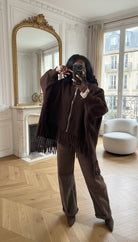 poncho femme hiver, veste à franges marron, poncho zippé oversize, cape laine femme, veste bohème chic, veste ample automne hiver