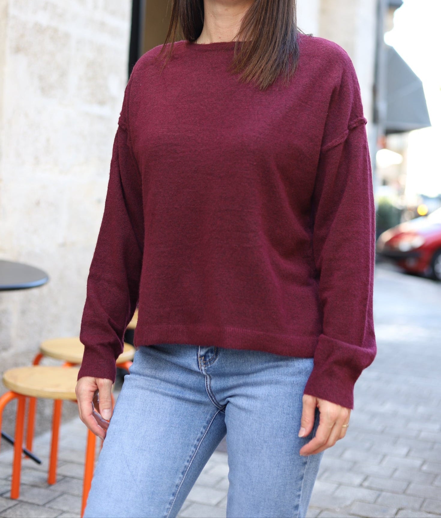Pull bordeaux à col rond – Beautiful Shop