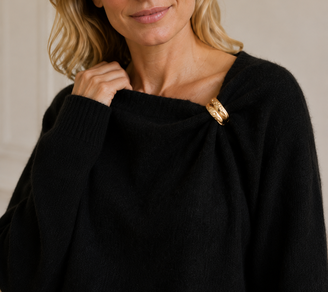 Pull Céleste noir à bijou doré – Beautiful Shop