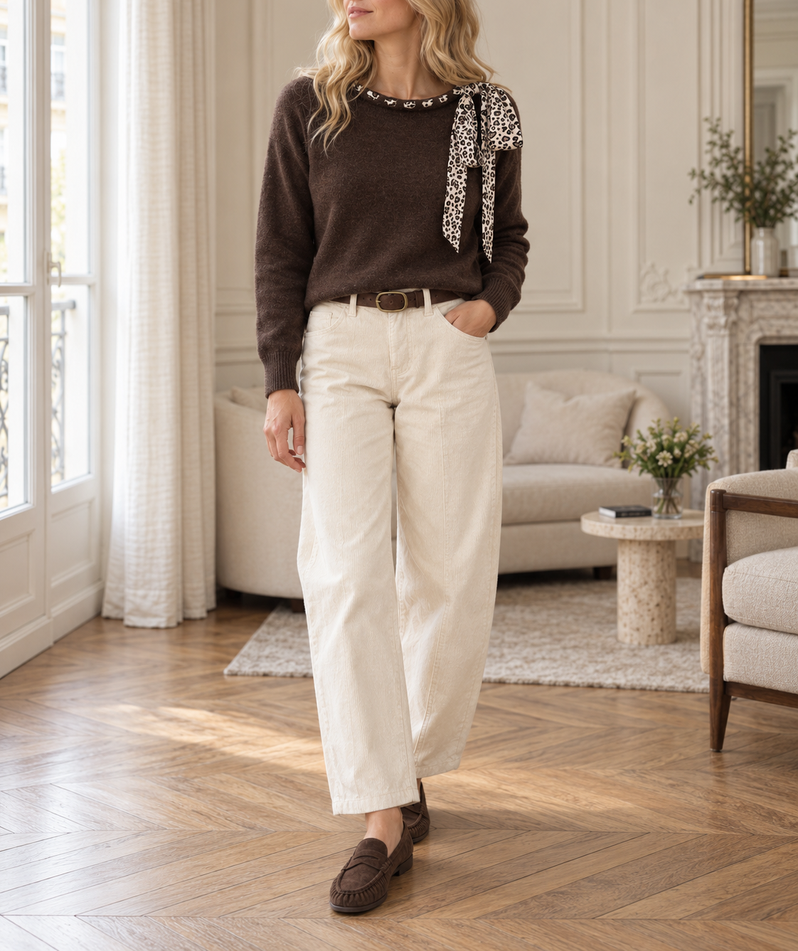 Pull Clémence chocolat à nœud léopard – Beautiful Shop