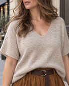 Pull poncho Malia col v – beige – Beautiful Shop
