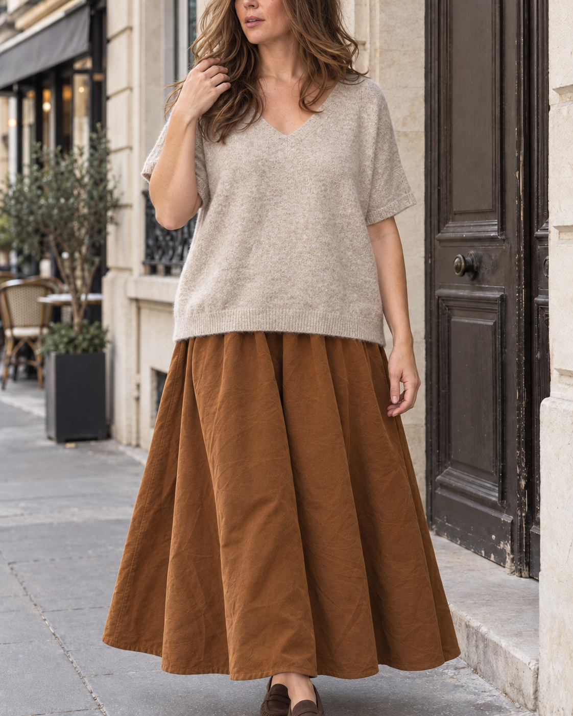 Pull poncho Malia col v – beige – Beautiful Shop