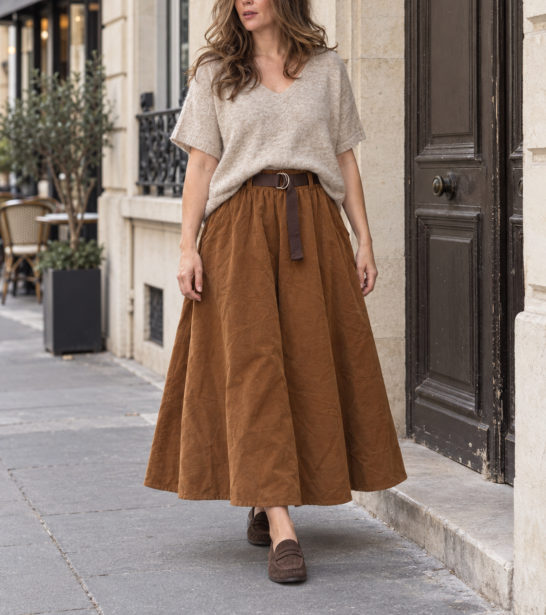 Pull poncho Malia col v – beige – Beautiful Shop