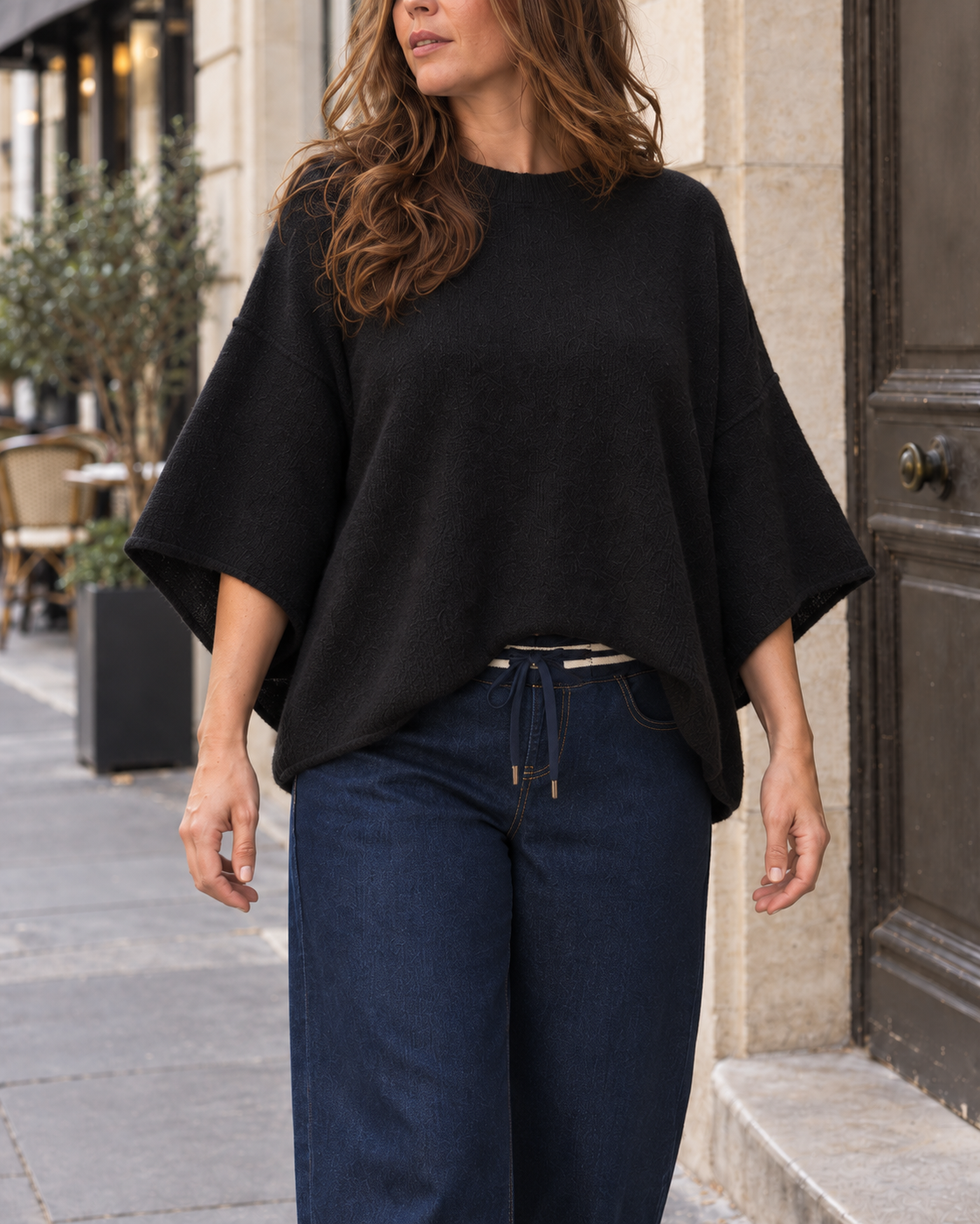 Pull poncho Olivia fluide – noir – Beautiful Shop