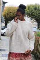 pull beige femme, pull ample hiver, pull made in italy, pull chaud col rond, pull maille loose, pull cocooning femme