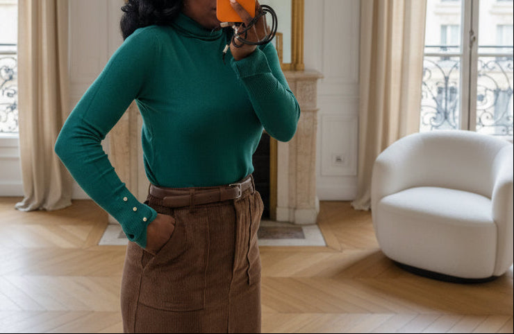 pull doux col montant vert-beautifulshop