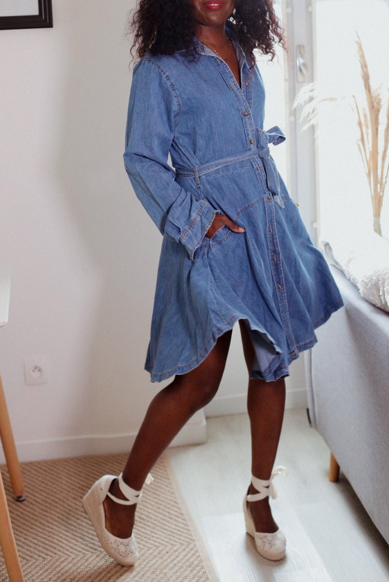 Robe Chemise en Jeans Bleu - Élégance Décontractée - beautifulshop
