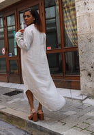 Robe Chemise en Lin Fluide avec Ouvertures Latérales - beautifulshop
