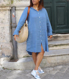 Robe Chemise en Lin Fluide - Teinte Bleu Jeans - beautifulshop