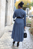 Robe chemise longue bleue à imprimé fleuri – Beautiful Shop