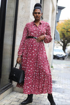 Robe chemise longue marron à imprimé feuillage – Beautiful Shop