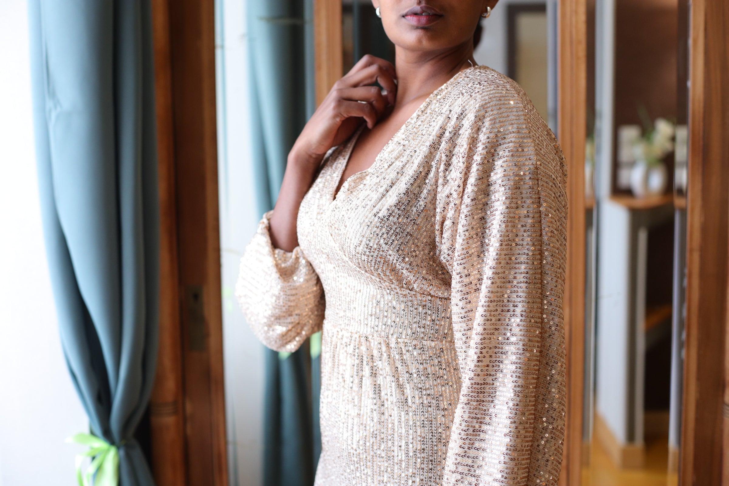 Robe Longue à Paillettes champagne - beautifulshop