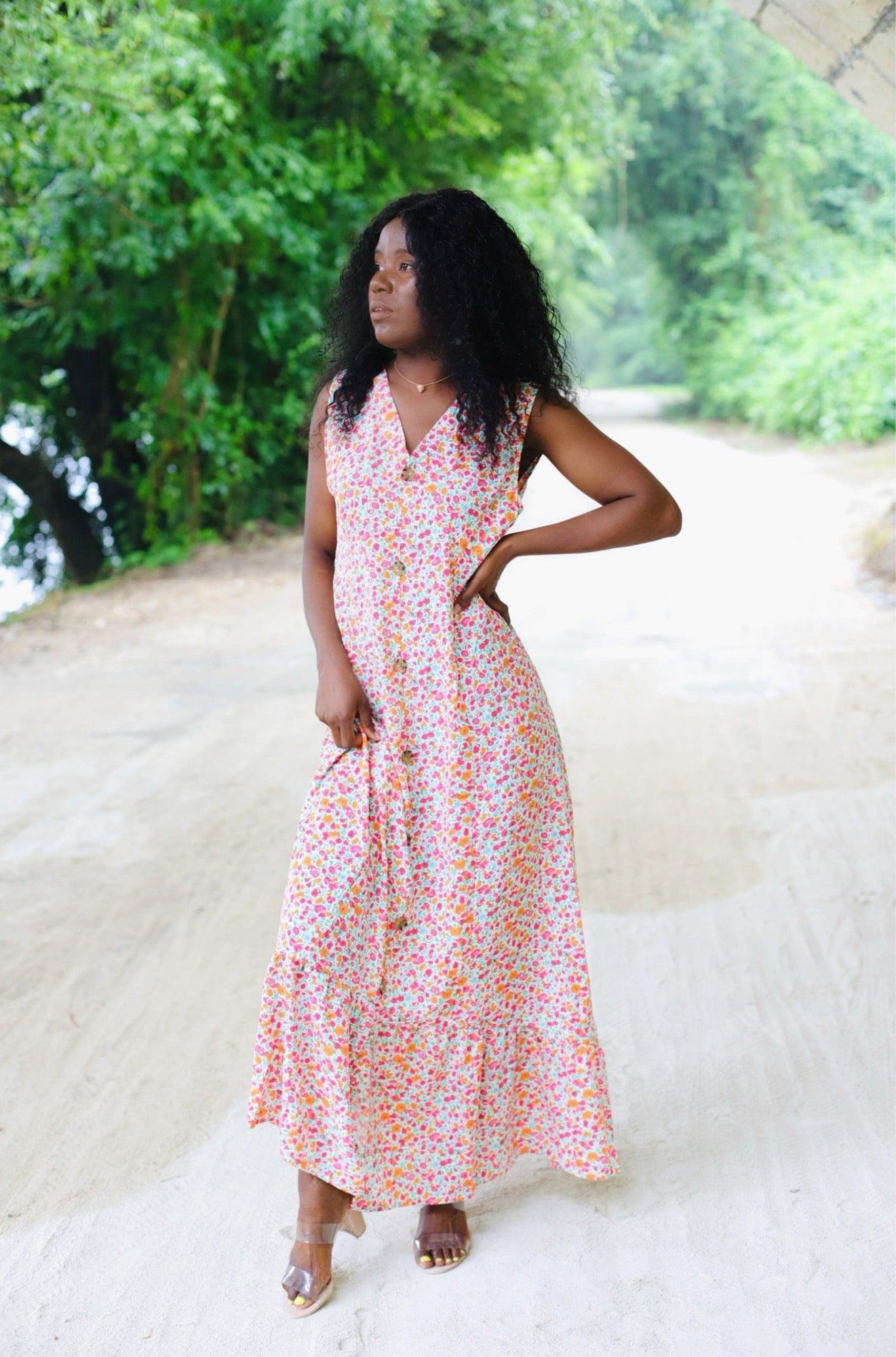 Robe longue détails boutons - beautifulshop