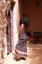 Robe longue dos nu imprimée noire - beautifulshop