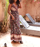 Robe longue dos nu imprimée noire - beautifulshop