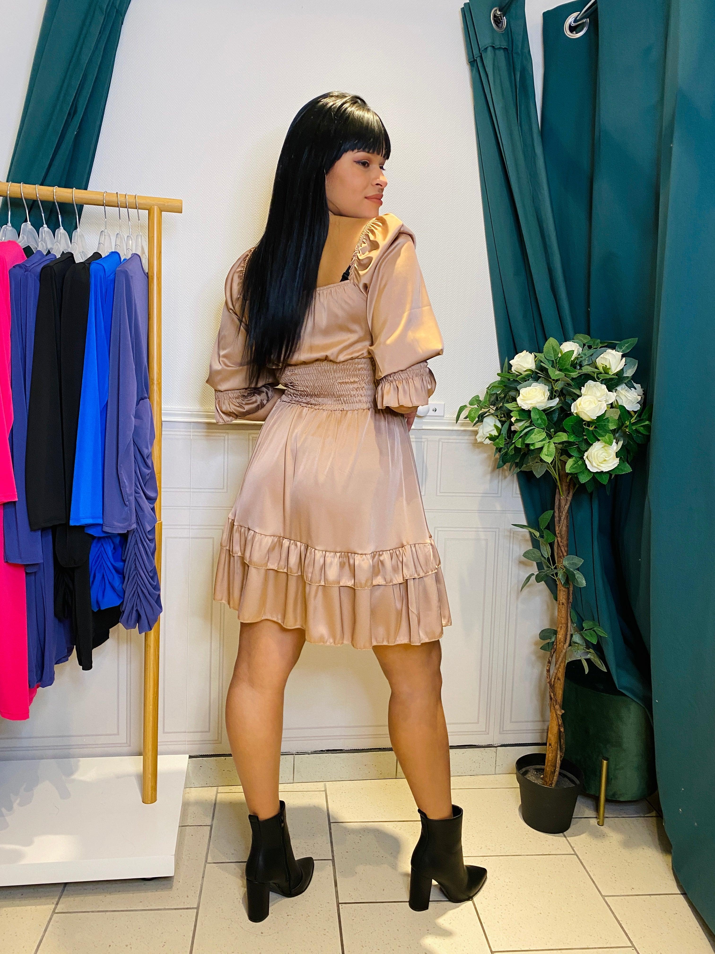 Robe Satin À Volants Avec Noeud - beautifulshop