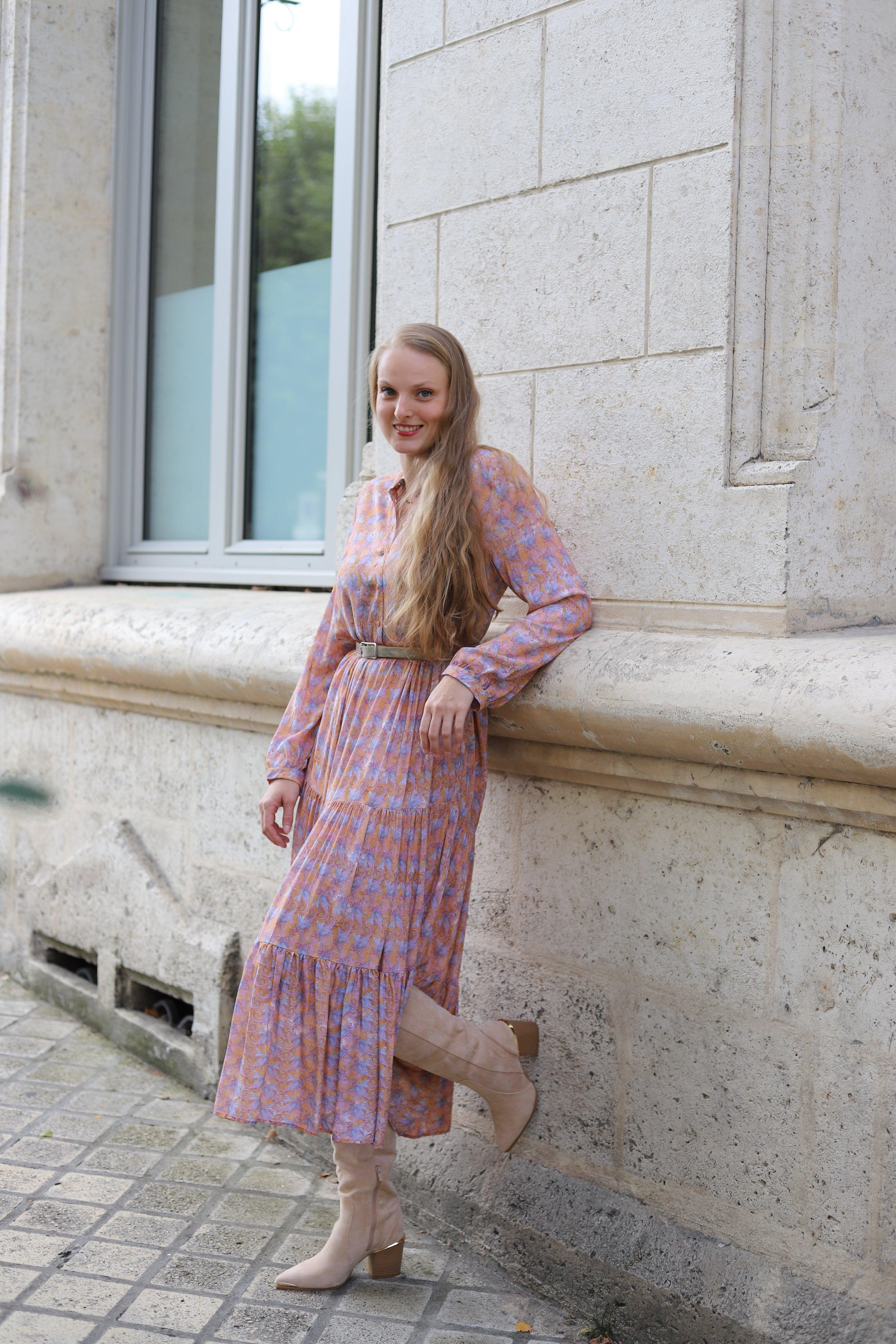 Robe Vaporeuse Volantée à Imprimé, Manches Bouffantes - beautifulshop