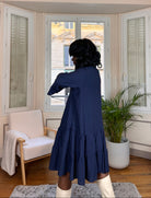 robe courte bohème, robe évasée bleu marine, robe tunique automne hiver, robe à rayures femme, robe fluide mi-longue
