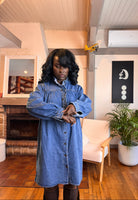 robe en jean courte, robe chemise femme jean, robe denim automne hiver, robe col montant, robe en jean 100% coton-beautifulshop