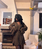 robe fluide chocolat, robe courte manches longues, robe bohème chic automne, robe ceinturée femme, robe tendance automne hiver-beautifulshop