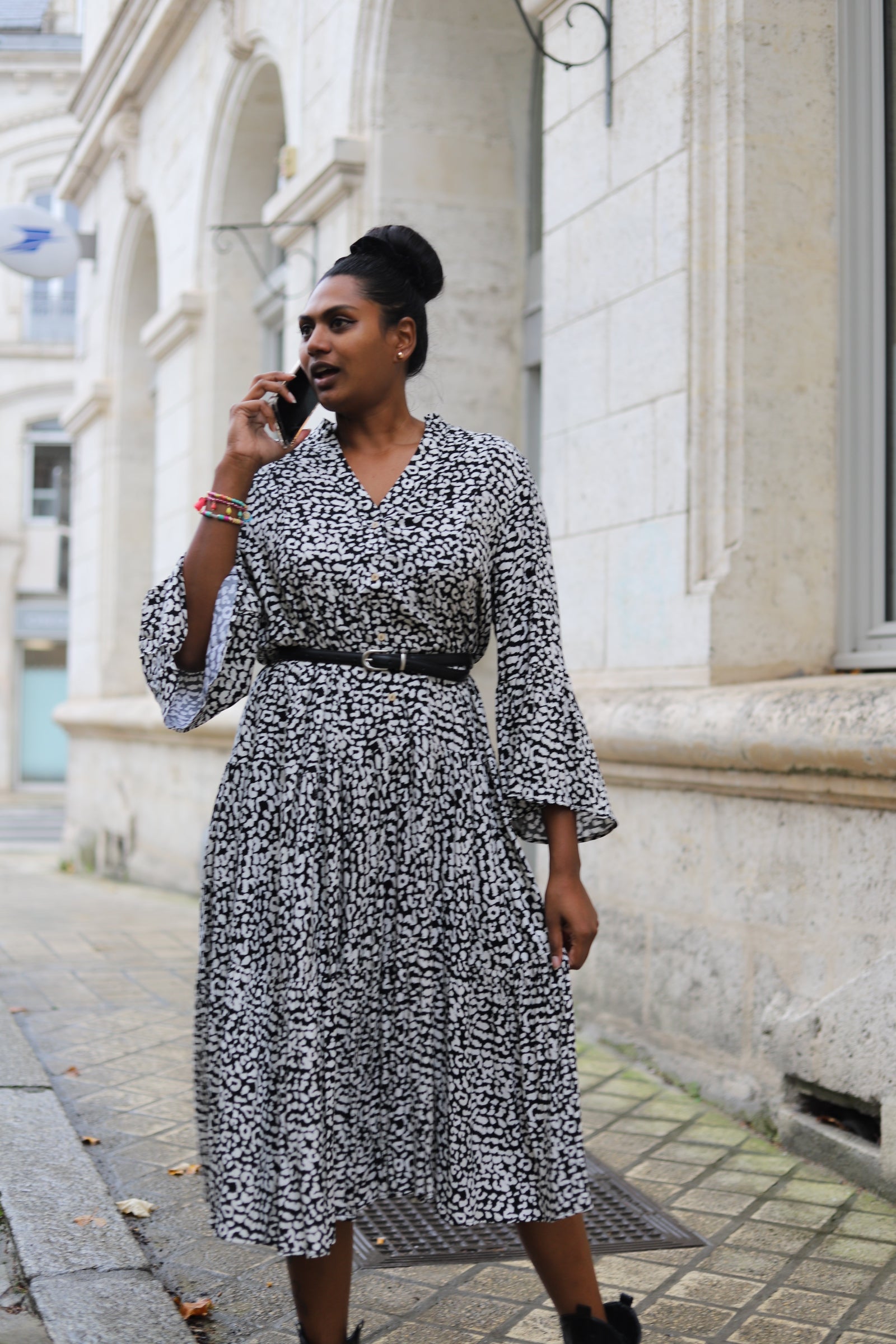 robe imprimée noire et blanche, robe bohème chic-beautifulshop