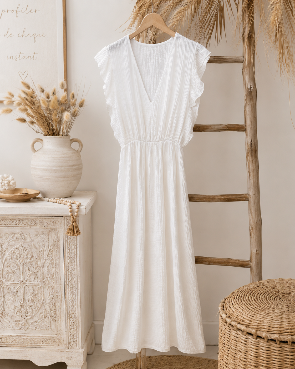  robe longue blanche femme, robe gaze de coton femme, robe blanche