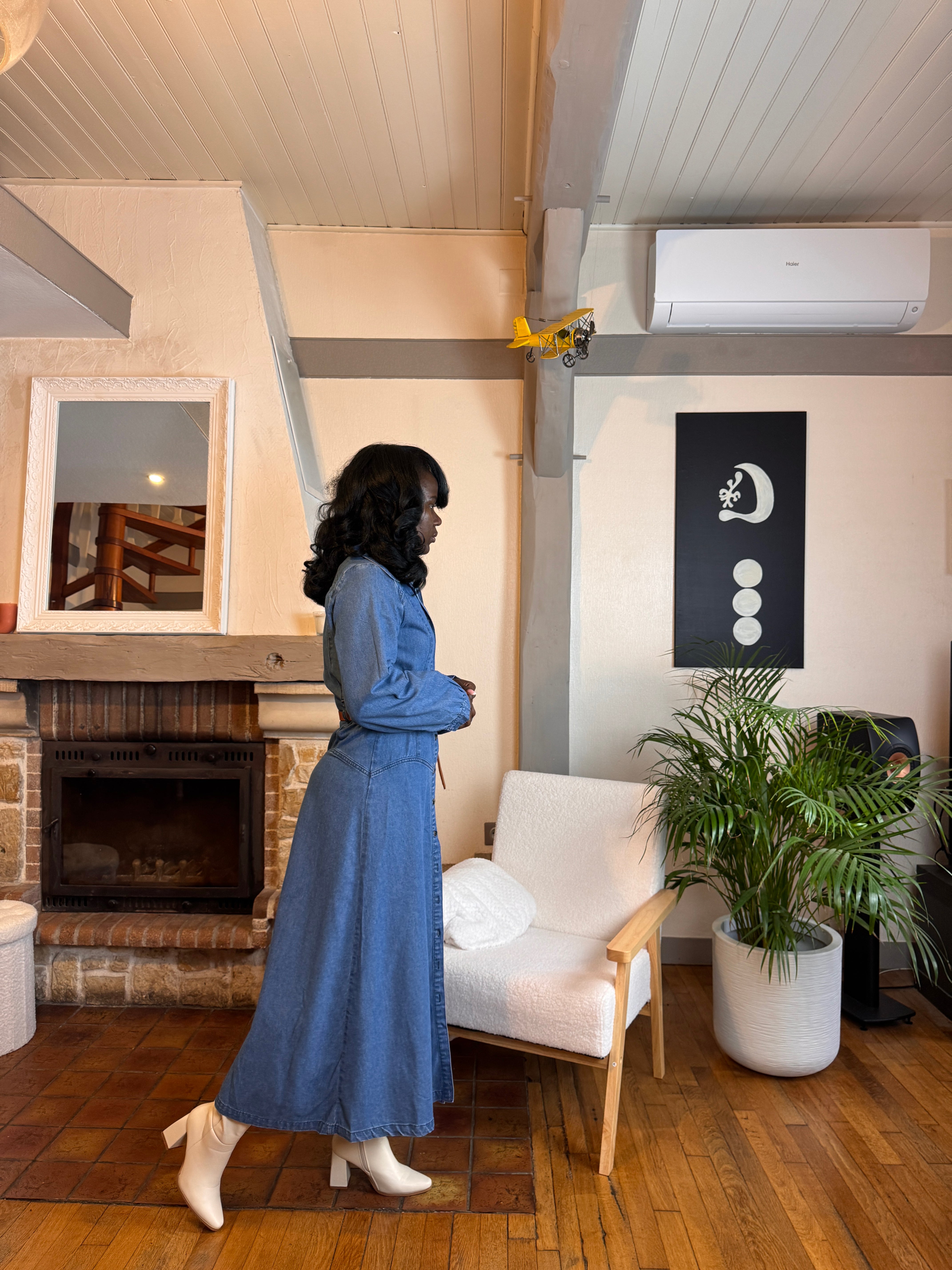 robe longue en jean femme, robe jean ceinturée, robe chemise en jean, robe denim hiver, robe western femme, robe en jean 100% coton