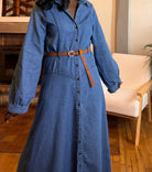robe longue en jean femme, robe jean ceinturée, robe chemise en jean, robe denim hiver, robe western femme, robe en jean 100% coton