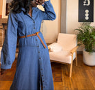 robe longue en jean femme, robe jean ceinturée, robe chemise en jean, robe denim hiver, robe western femme, robe en jean 100% coton