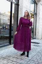 robe longue plissée, robe chic, robe élégante, robe col bateau, robe de soirée, robe italienne, robe à nœud, robe fluide femme