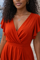     robe longue terracotta femme cache-cœur fendue manches volantées