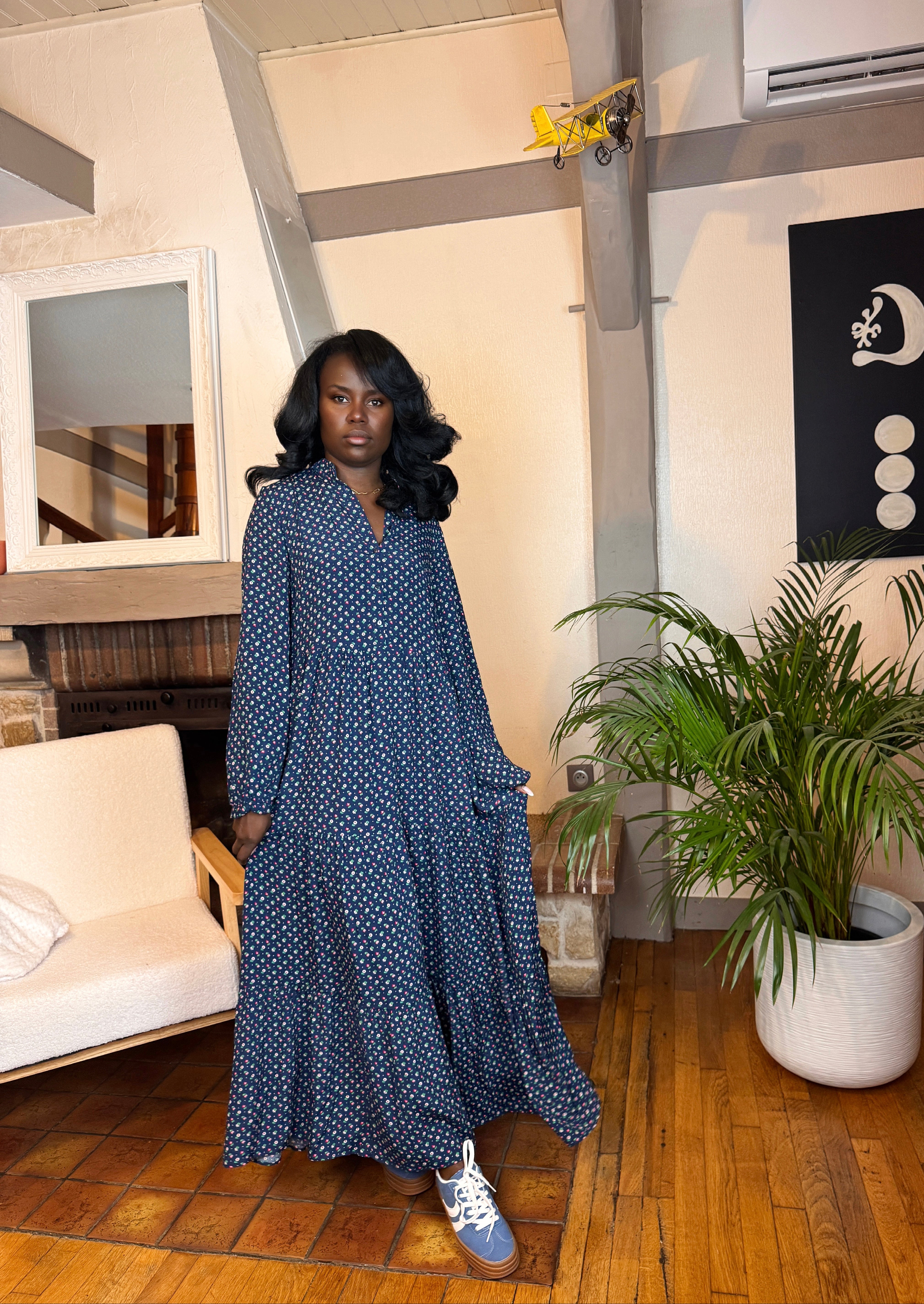 robelongueimprimee_robebohemebleumarine_robechemisefemme_robecolVfluide_robelongueafronces_robechiccasual_robeeteautomne