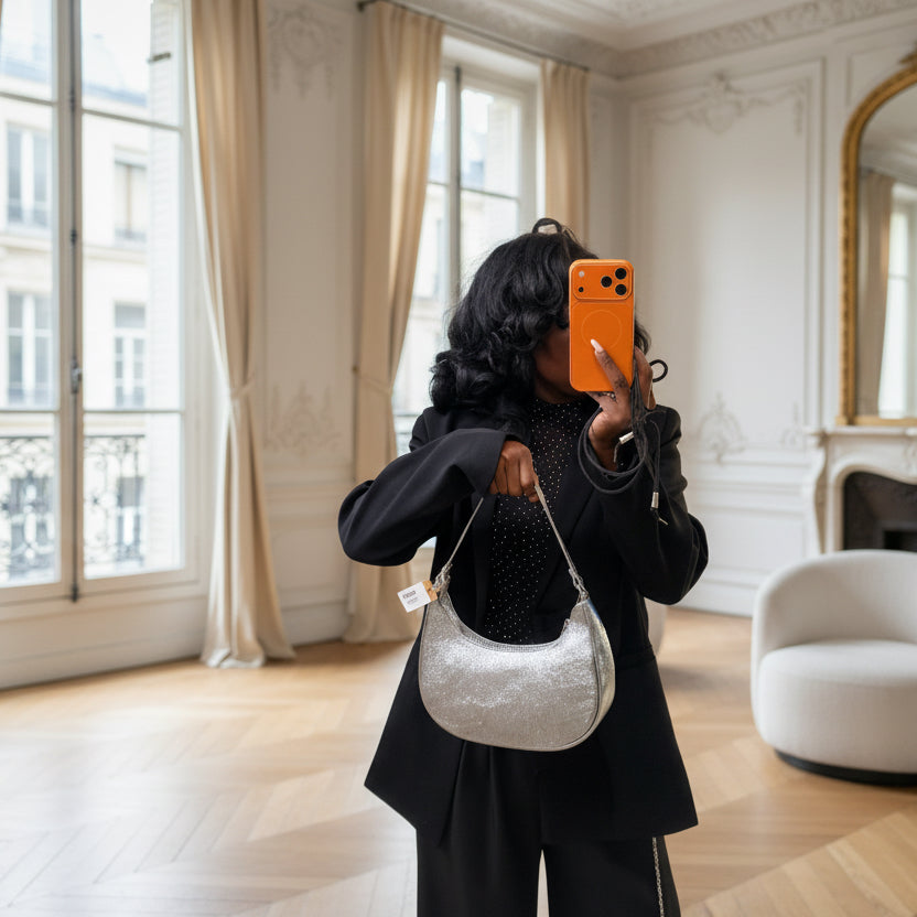 sac à main cuir argent, sac argenté femme, sac épaule cuir Italie, sac en cuir métallisé, sac chic soirée, sac à main tendance femme