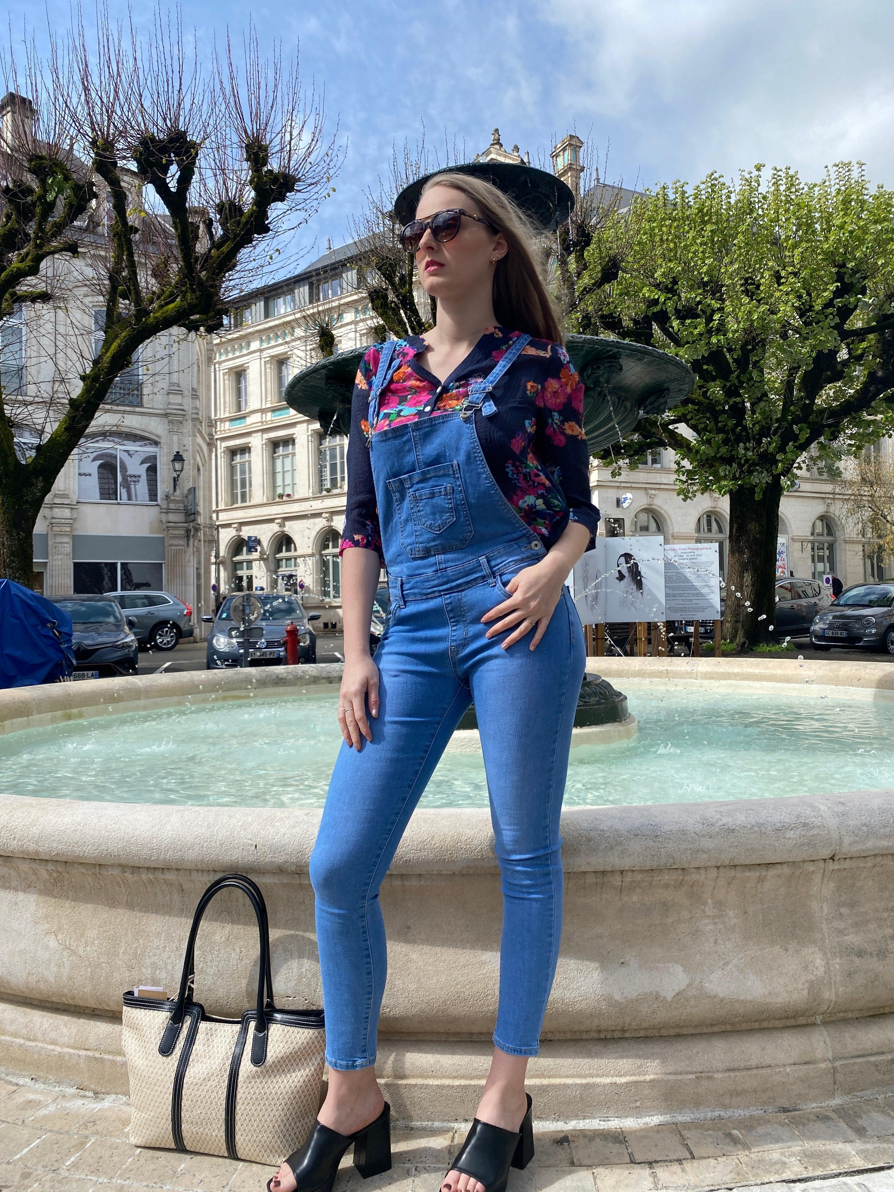 Salopette en jeans bleu slim chic et tendance pour femme - beautifulshop