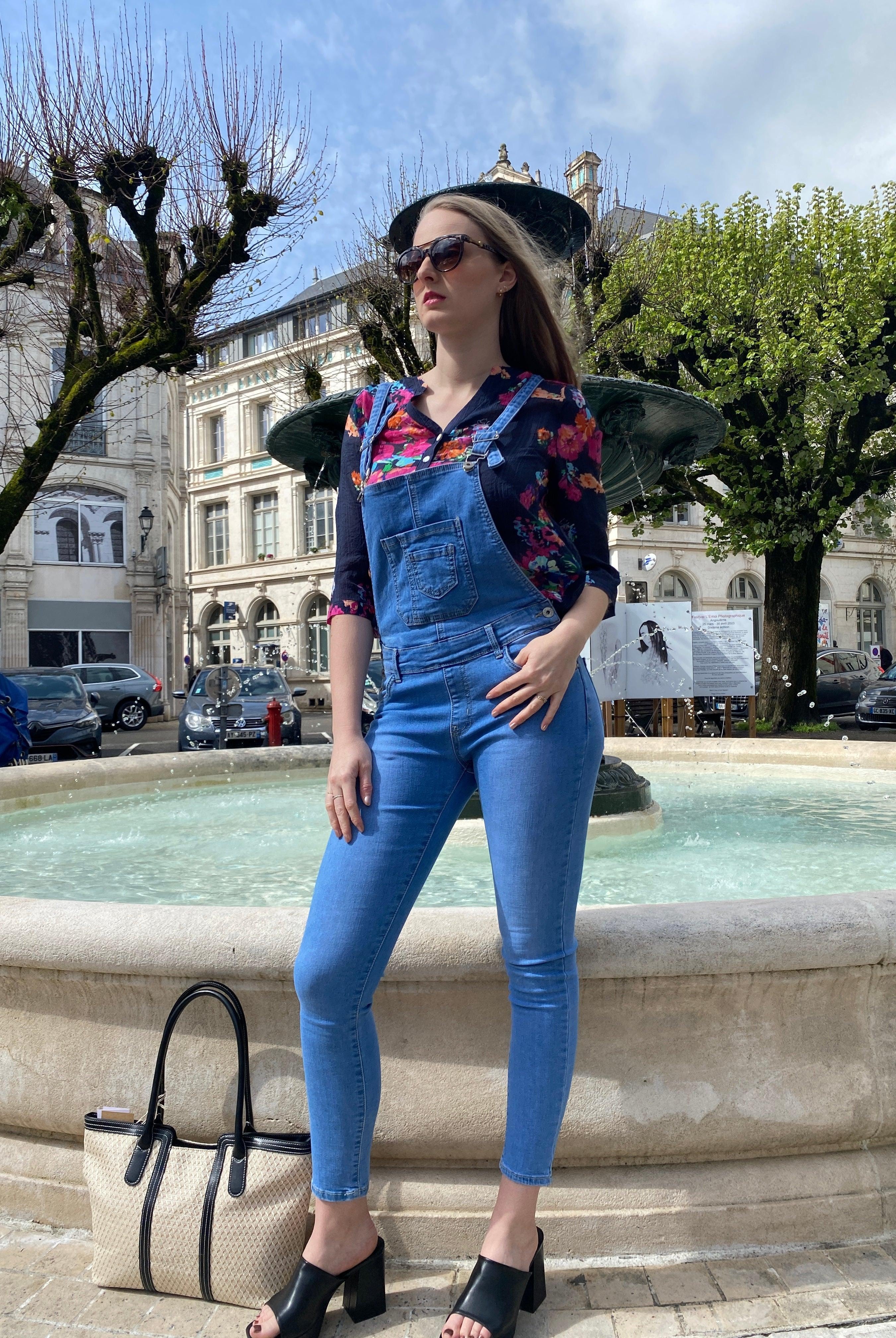 Salopette en jeans bleu slim chic et tendance pour femme - beautifulshop