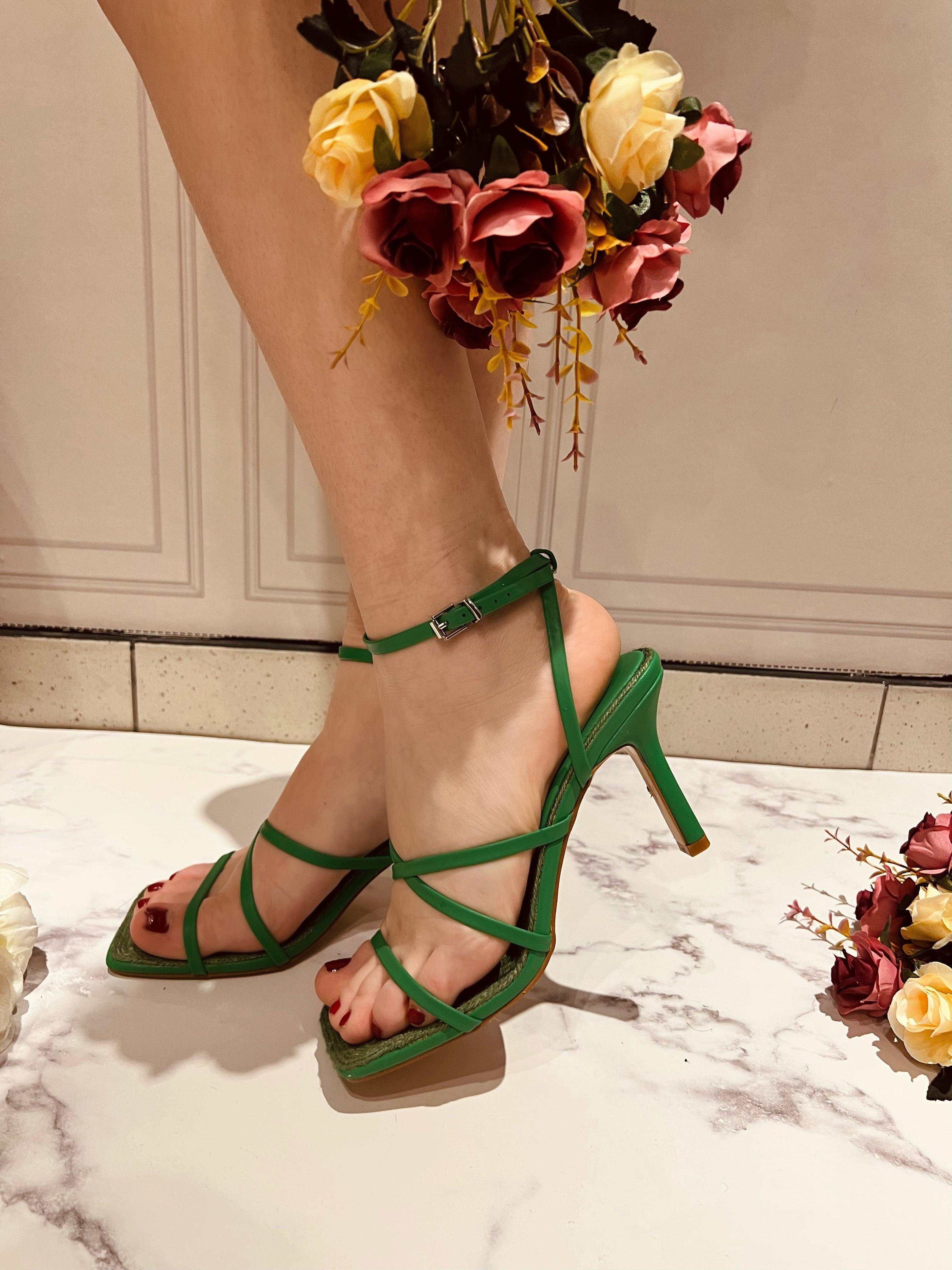 Sandales à talons vert - beautifulshop
