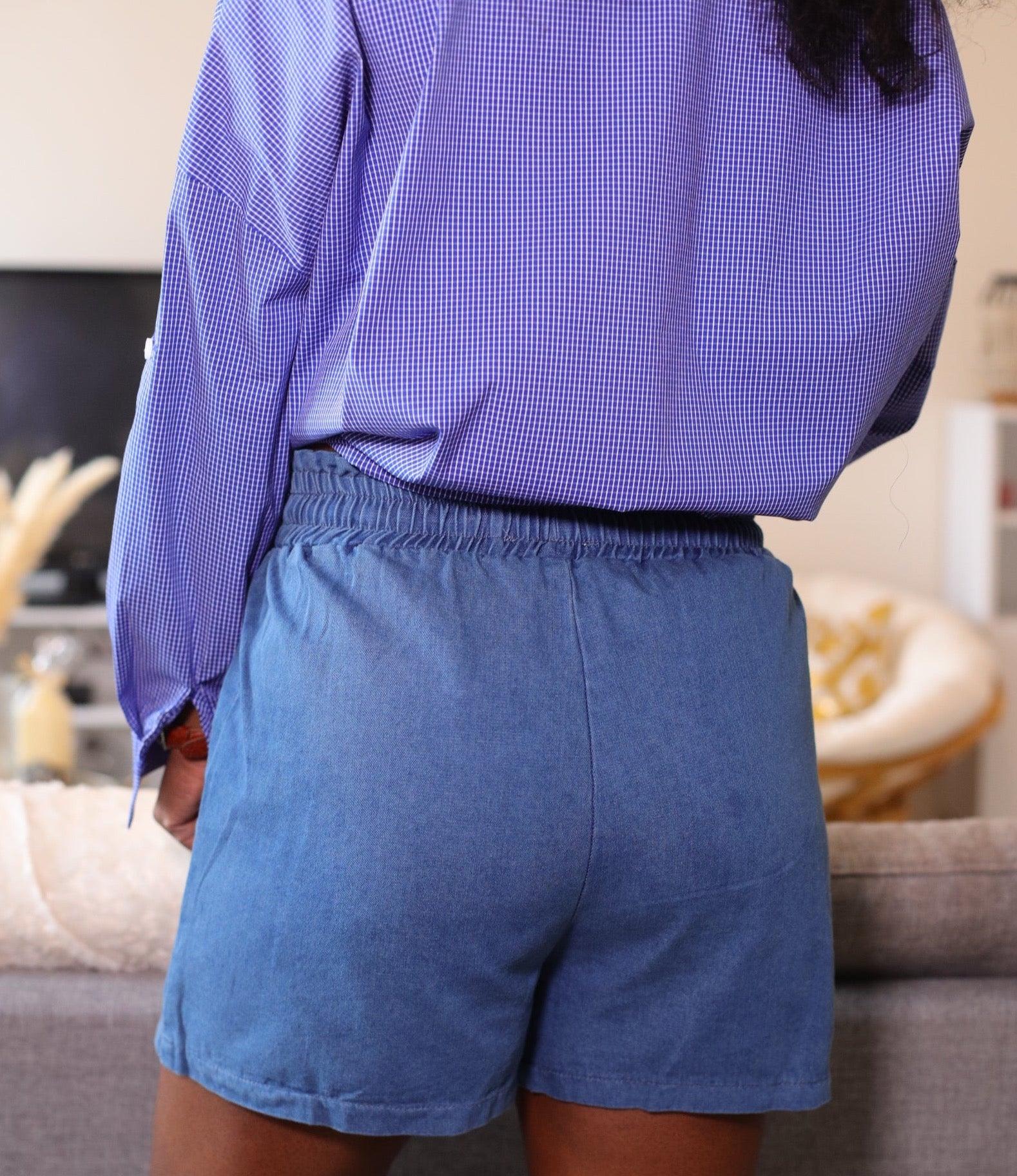 Short en Jeans Bleu avec Taille Élastique - beautifulshop