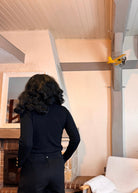 short noir femme taille haute, short chic automne hiver, short effet lainage, short élégant femme, short noir à boutons dorés