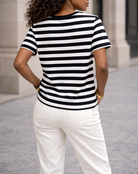 t-shirt marinière femme noir et blanc à manches courtes