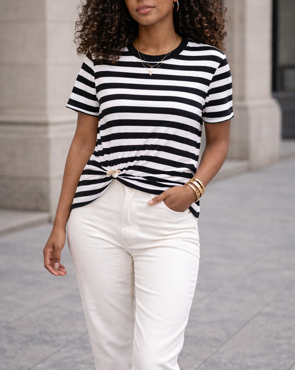 t-shirt marinière femme noir et blanc à manches courtes