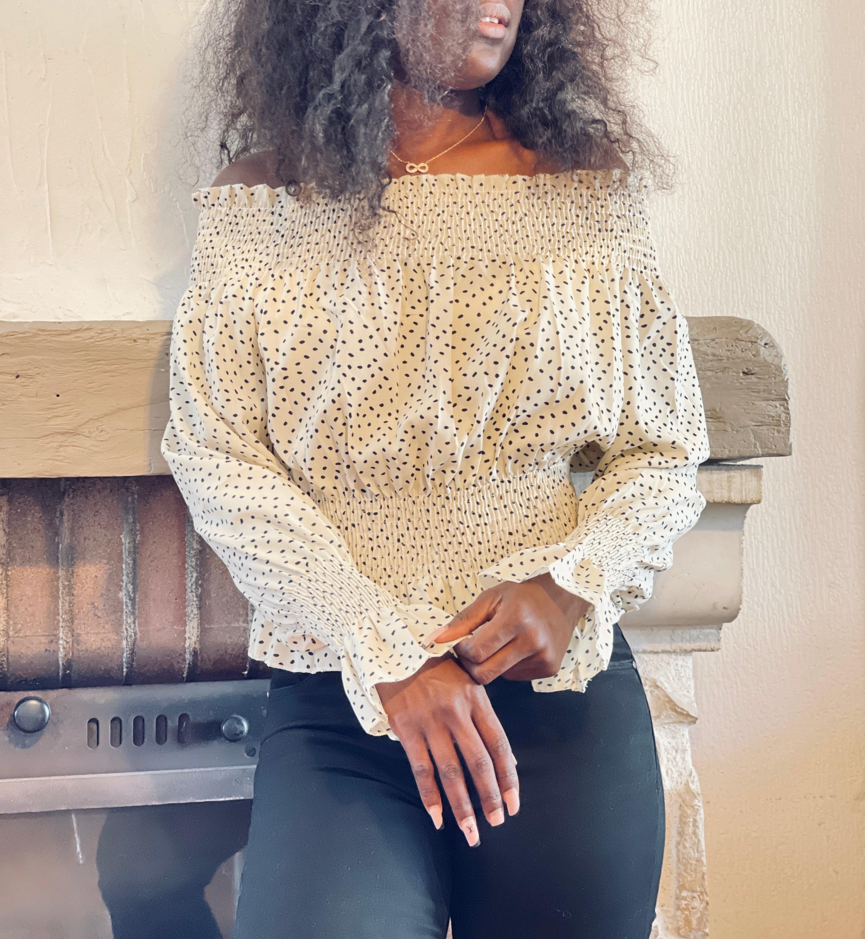 Top à pois beige - beautifulshop