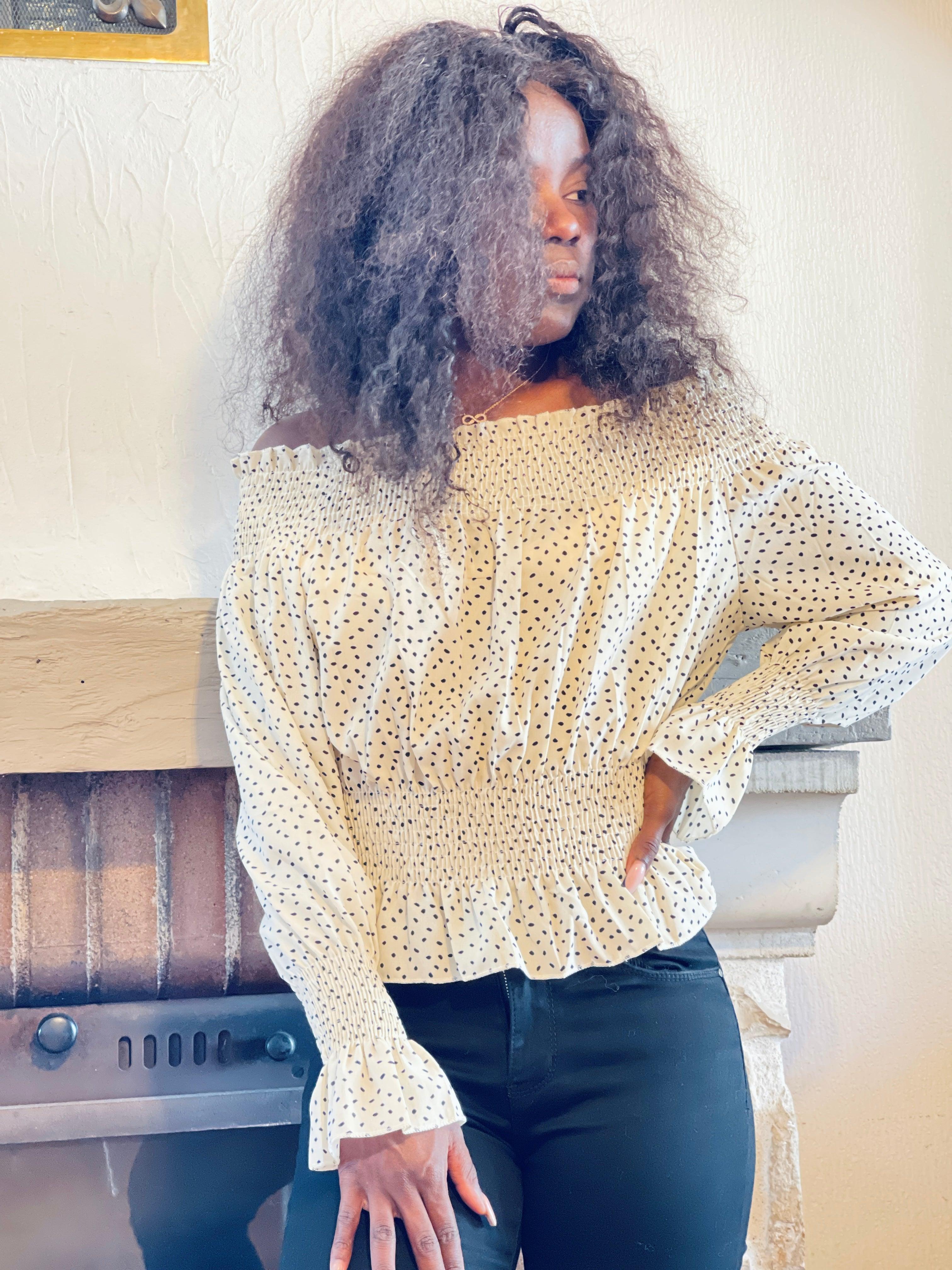 Top à pois beige - beautifulshop